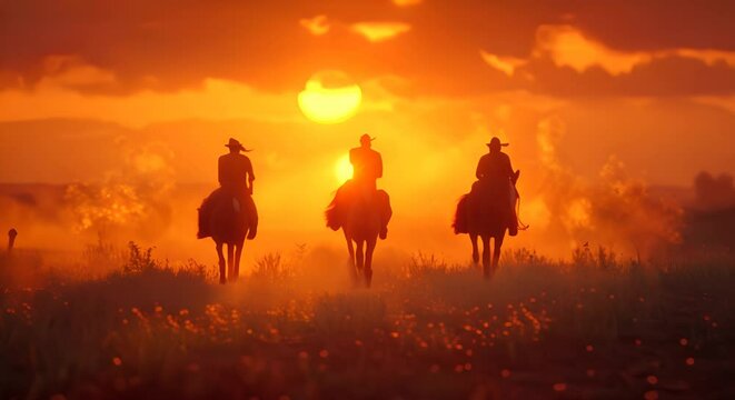 Cowboys at a coffee showdown, wild west, beans at dawn