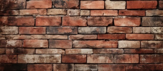Obraz premium A detailed closeup of a brown brick wall, showcasing the rectangular shape and composite material of the building material. The font of the brickwork resembles a sturdy stone wall