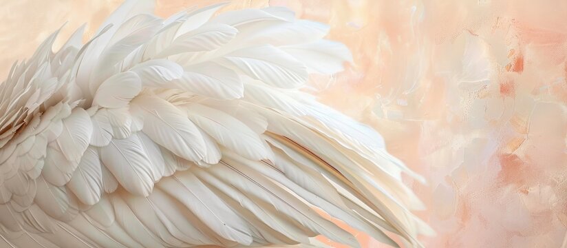 Feather of a white swan against a soft-colored backdrop