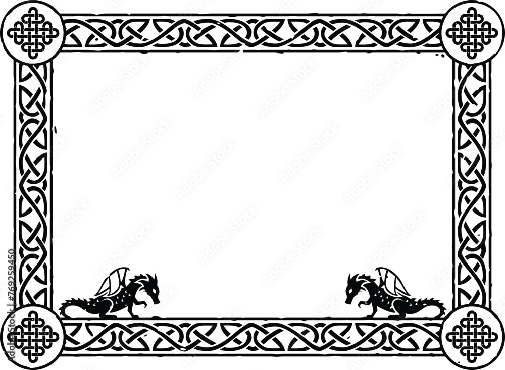 Wall mural Rectangular Celtic Border Frame - Diamond Knot, Dragon