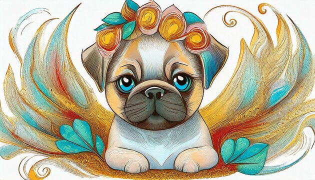  a cute pug wearing a flower crown 