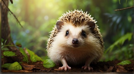 a hedgehog in jungle forest background from Generative AI