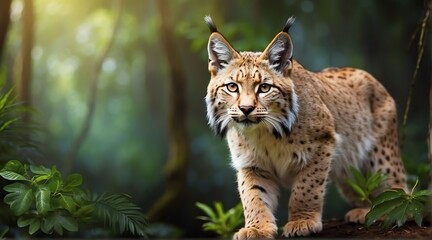Naklejka na ściany i meble A Lynx in jungle forest background from Generative AI