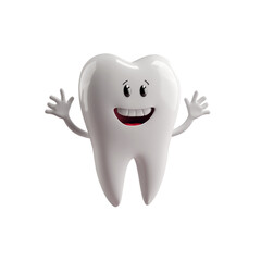 3D rendering of isolated happy tooth. Cartoon dental character. Oral health and dental inspection teeth. Cleaning and whitening teeth concept