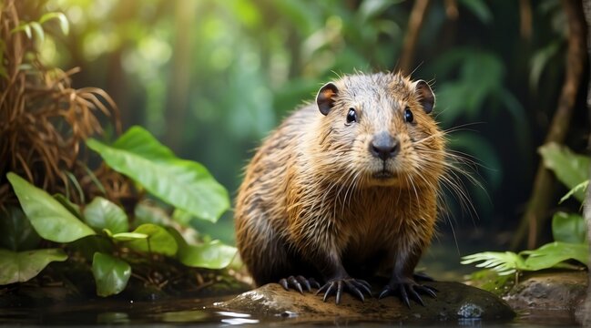 A nutria in jungle forest background from Generative AI