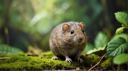 A vole in jungle forest background from Generative AI - obrazy, fototapety, plakaty