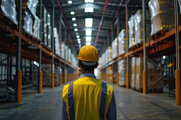 Engineer supervising the operation of a distribution warehouse - obrazy, fototapety, plakaty