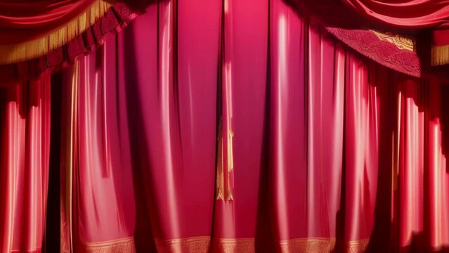 Red velvet stage curtain backdrop with spotlight