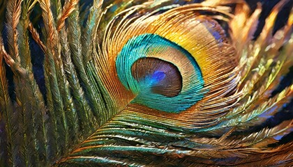 Fototapeta premium The vibrant colors and patterns of a peacock feather, highlighting its natural iridescence.