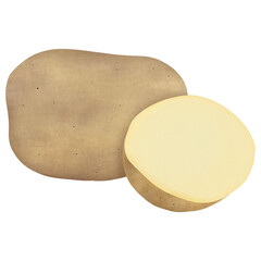 Whole and cut unpeeled raw potato. Illustration Design.