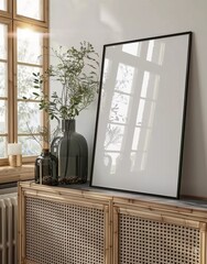 Close-Up Frame Mockup Set in Living Room Interior Background. Presented in 3D Render. Made with Generative AI Technology