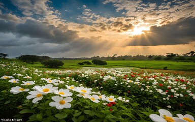 field of daisies and sky