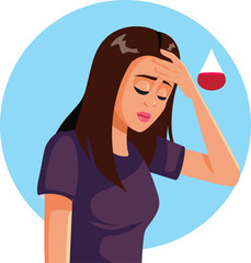 Sad Woman Suffering from Anemia Vector Cartoon illustration. Anemic girl having nausea and migraine feeling weak 
