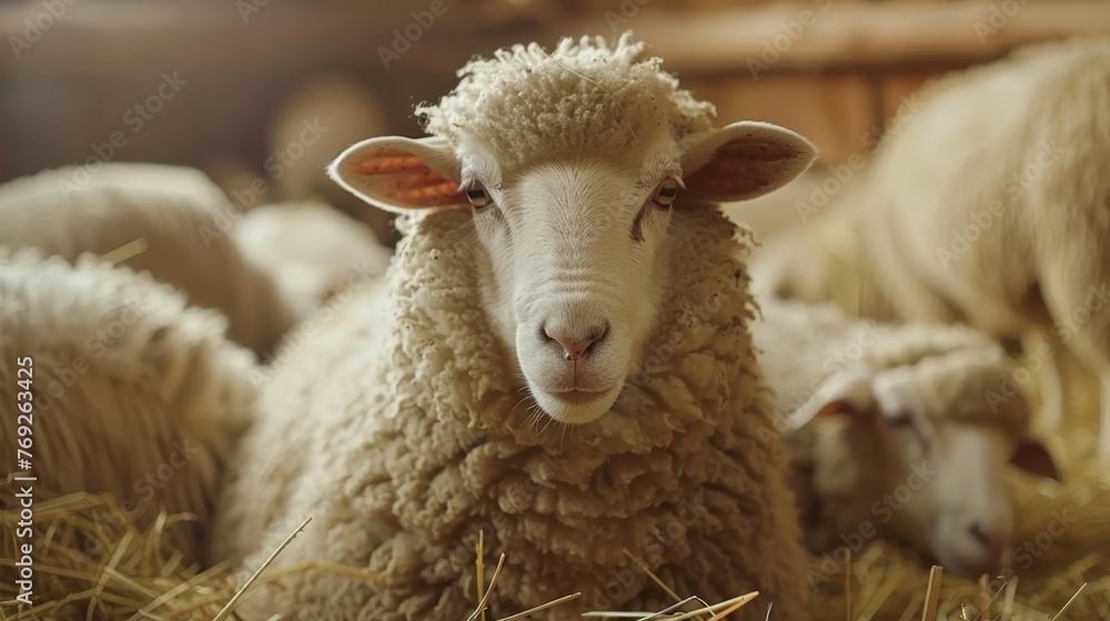 Poster state of the art sheep shearing technology at work in a large scale sheep farming operation