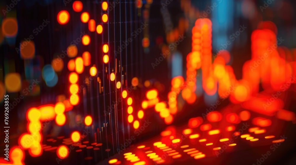 Poster cityscape with a glowing,dynamic visualization of financial data and market volatility the abstract 
