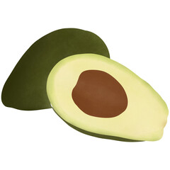 Avocado whole and half isolated on white background. Illustration Design.