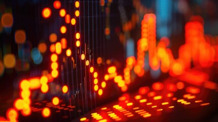 Cityscape with a glowing,dynamic visualization of financial data and market volatility The abstract graph or chart represents the complex challenges and strategies