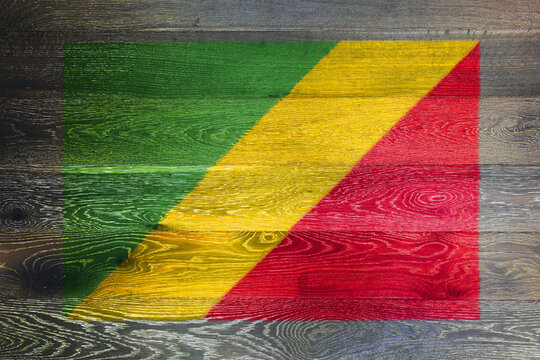 Congo flag on rustic old wood surface background