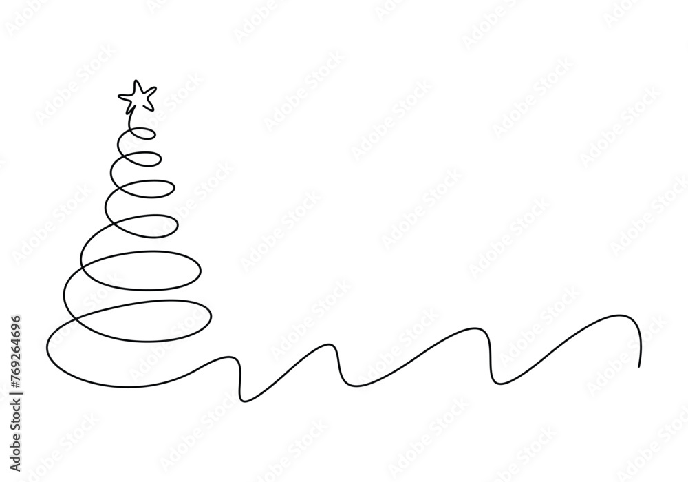 Poster christmas tree continuous one line drawing vector illustration. isolated on white background vector 