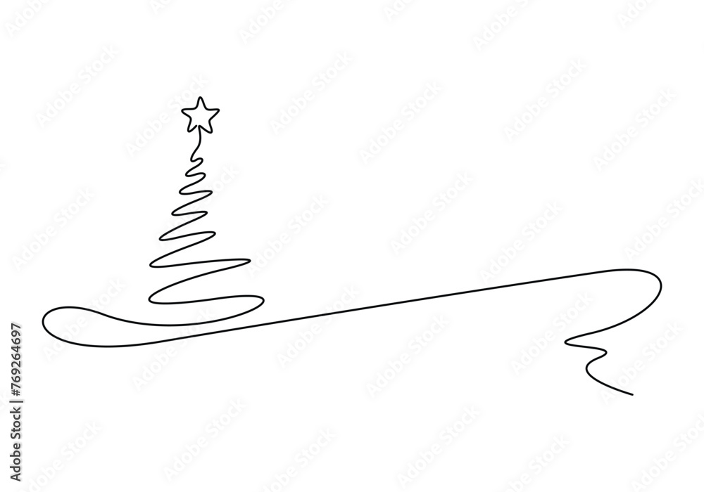 Poster christmas tree continuous one line drawing vector illustration. isolated on white background vector 