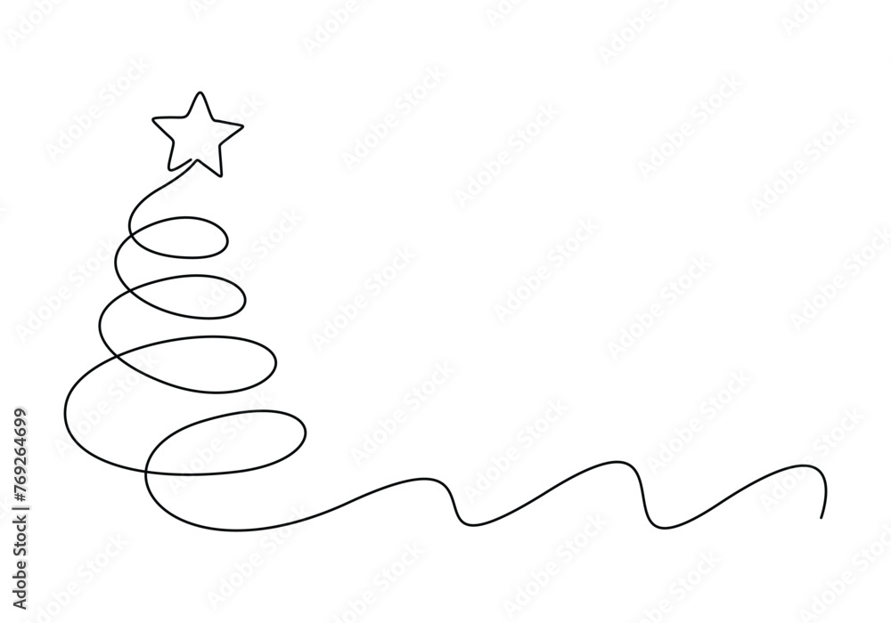 Poster christmas tree continuous one line drawing vector illustration. isolated on white background vector 