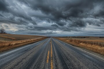 road in Saskatchewan, prairies of Canada, good quality landscape photo  - obrazy, fototapety, plakaty