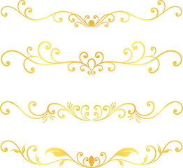 Golden swirl lines calligraphy ornament set isolated on white background for luxury graphic design