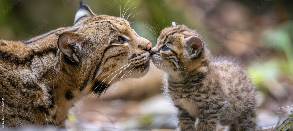 Poster marbled cat and kitten portrait with space for text, object on the right side, great for design