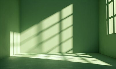 3d render, simple abstract green background with shadows and illuminated with bright sunlight going through the window. Modern minimal showcase scene for product, Generative AI 