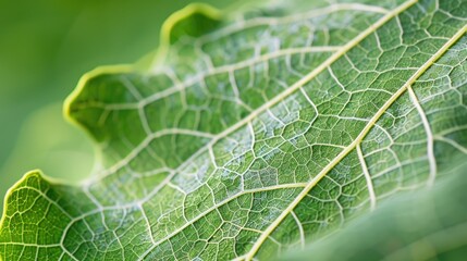 A close-up of a figs leaf capturing the intricate pattern of veins and its rich green color