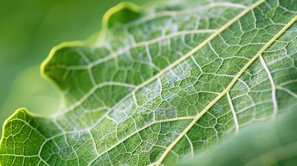Obraz premium A close-up of a figs leaf capturing the intricate pattern of veins and its rich green color