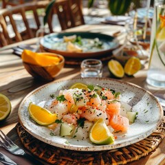 Ceviche freshness with citrus zest seaside table