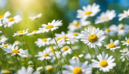 Fototapeta premium Beautiful Field of Daisy Flowers in Full Blossom Bright Chamomile Blossoms Cover the Floral 