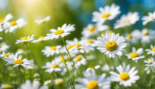 Beautiful Field of Daisy Flowers in Full Blossom Bright Chamomile Blossoms Cover the Floral
