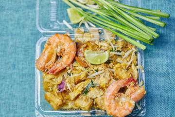 Pad Thai with prawns in plastic box