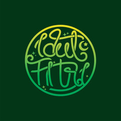 Idul fitri Lettering Greeting Card, Happy Eid Mubarak. Eid al-Fitr Greeting with hand lettering calligraphy and illustration. vector illustration.