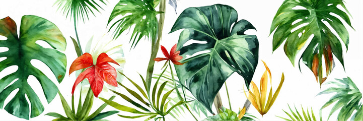 Exotic Tropical Leaves, Green - obrazy, fototapety, plakaty