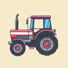Flat tractor on cream background. vector illustration. Agricultural transport for farm in flat style.