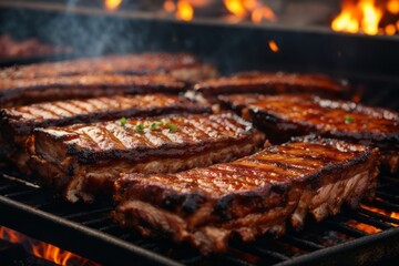 Barbecue pork ribs on the grill for American summer party - obrazy, fototapety, plakaty