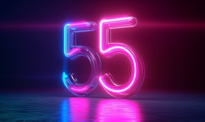 3d render, neon number five glowing in the dark with ultraviolet light, pink blue gradient laser ray, Generative AI  - obrazy, fototapety, plakaty