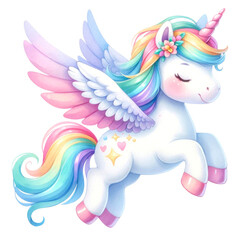 A colorful collection of illustrated rainbow unicorns in various poses with party accessories, perfect for birthday themes and children's decor.
, Whimsical Rainbow Unicorn Clipart Collection
