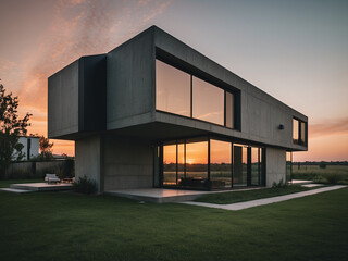 Cool Minimalism, Rough Concrete House with Black Steel Cladding