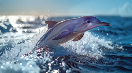 Foto op Canvas a dolphin is jumping out of the water in the ocean © yuchen