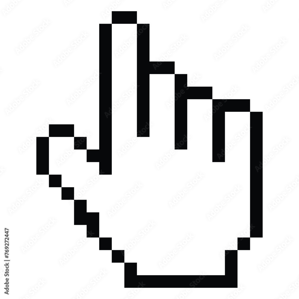 Poster pixel hand icon. computer mouse click cursor black arrow. creative web website design element for te