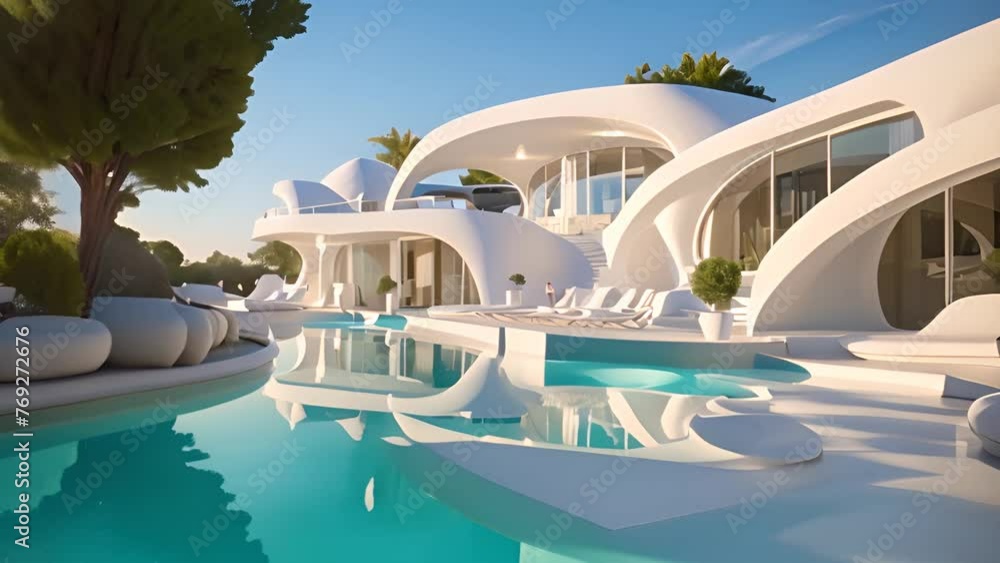 Aufkleber white building with front pool generative ai