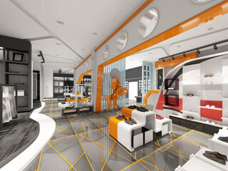 3d render of cloth dress shop interior