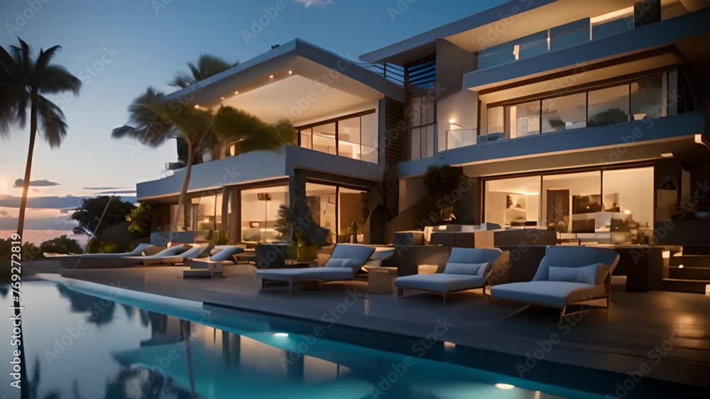Poster luxurious house with pool generative ai