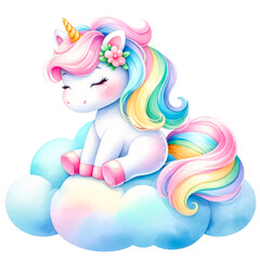 Whimsical Rainbow Unicorn Clipart Collection, A colorful collection of illustrated rainbow unicorns in various poses with party accessories, perfect for birthday themes and children's decor, 
