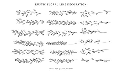 collection of decorative floral line divider for rustic wedding or design decoration element, rustic leaf branch decoration © Abdie