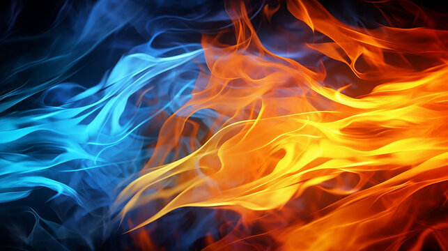 orange and blue flame side versus background animation on dark background